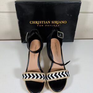 Christian Siriano for Payless Black & White Chevron Espadrille Wedge Sandals
